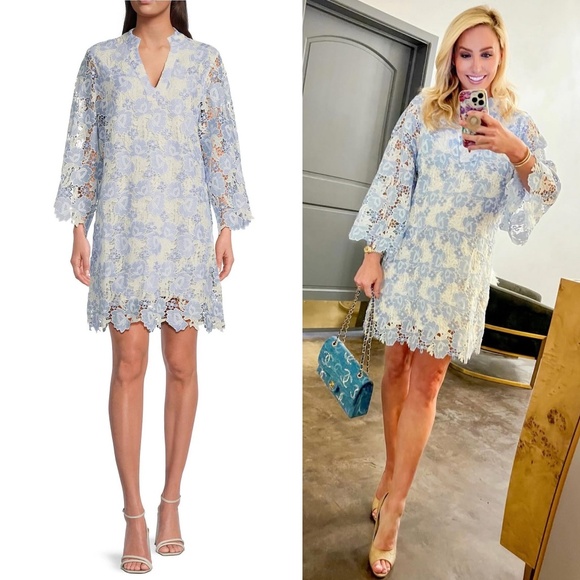 J.Marie Maggie Floral Lace Split V-Neck Long Sleeve Shift Dress
